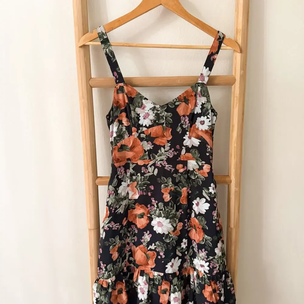 Abercrombie & Fitch Ruffle Tiered Floral Maxi Dress Black Size XS